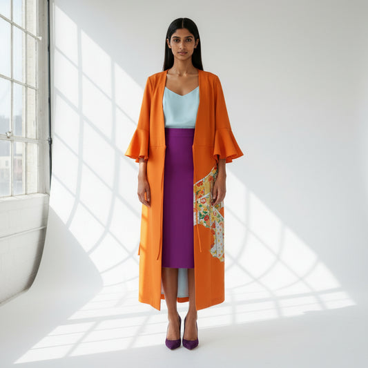 Vintage Kimono Wrap Dress & Coat | Orange Silk 2-Way Multi-wear | Upcycled Japanese Kimono Robe