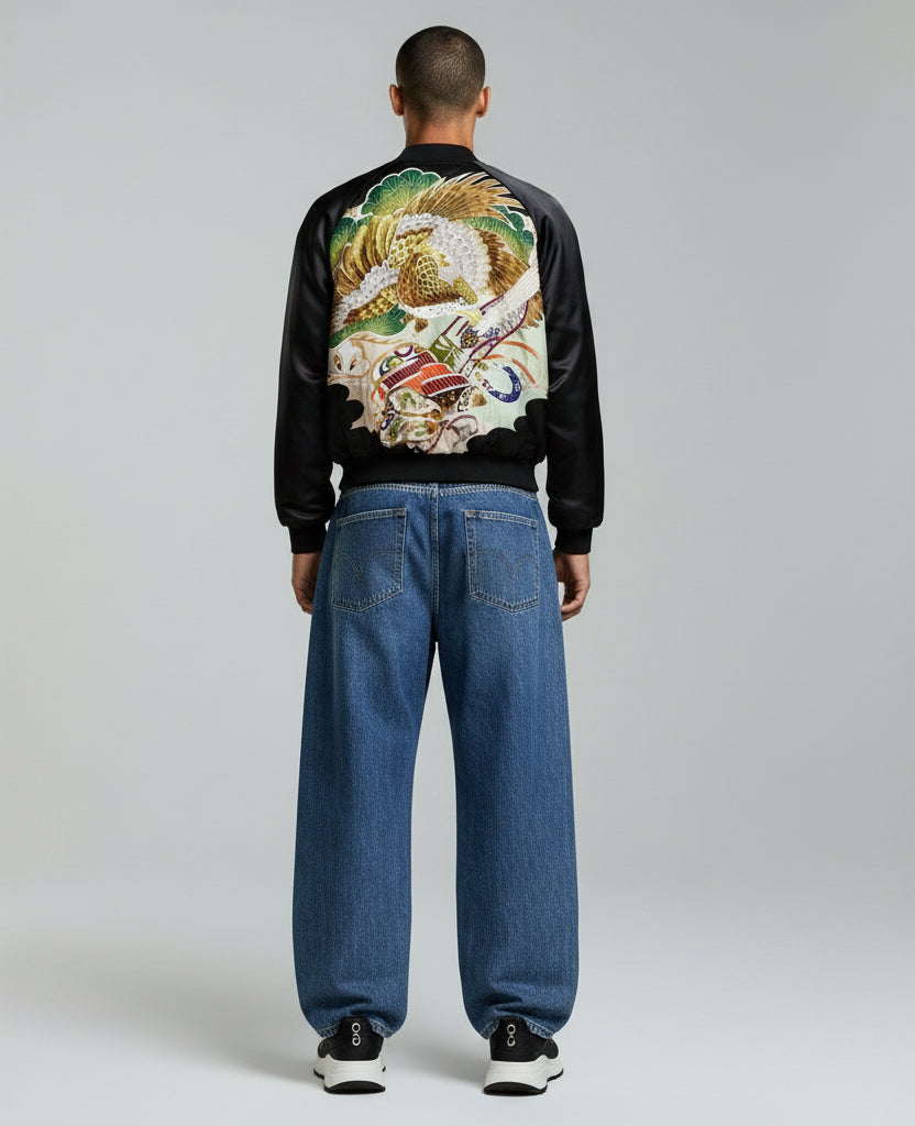 ヴィンテージ着物リメイク ボンバージャケット メンズXL | シルク和柄ジップアップ | RIKA SHIOYA BOUTIQUE