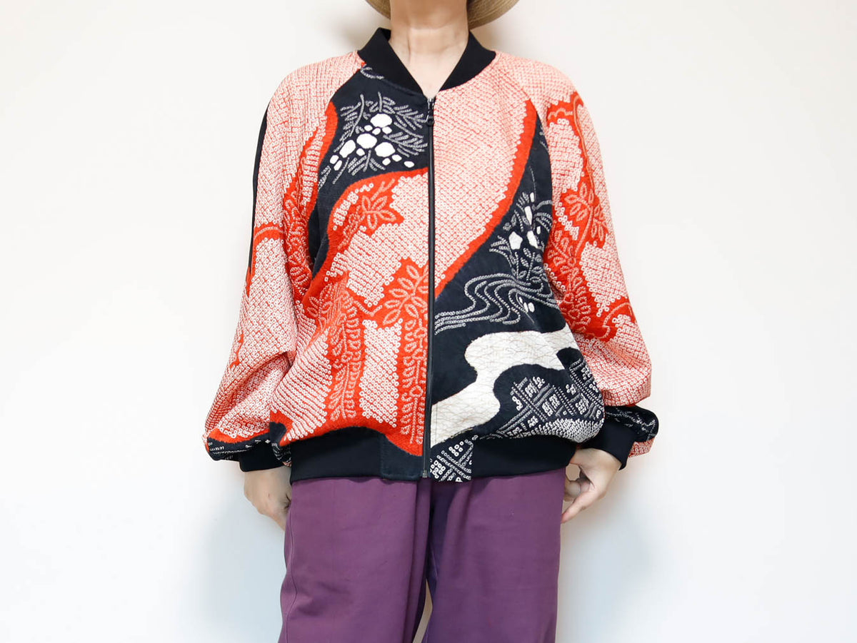KIMONO BOMBER Jacket -Men's M Women’s XL | Silk Zip-Up Japanese Pattern Unisex