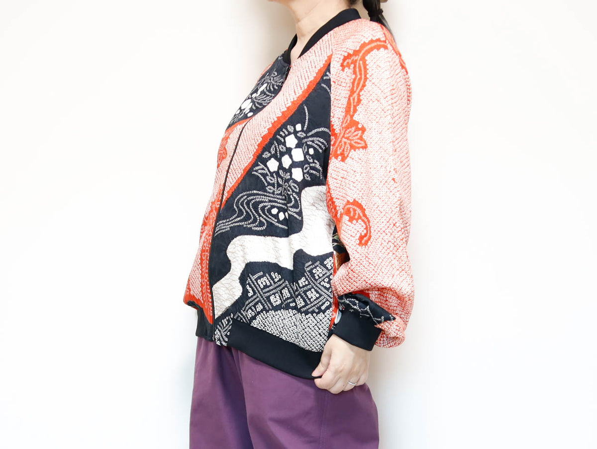 KIMONO BOMBER Jacket -Men's M Women’s XL | Silk Zip-Up Japanese Pattern Unisex