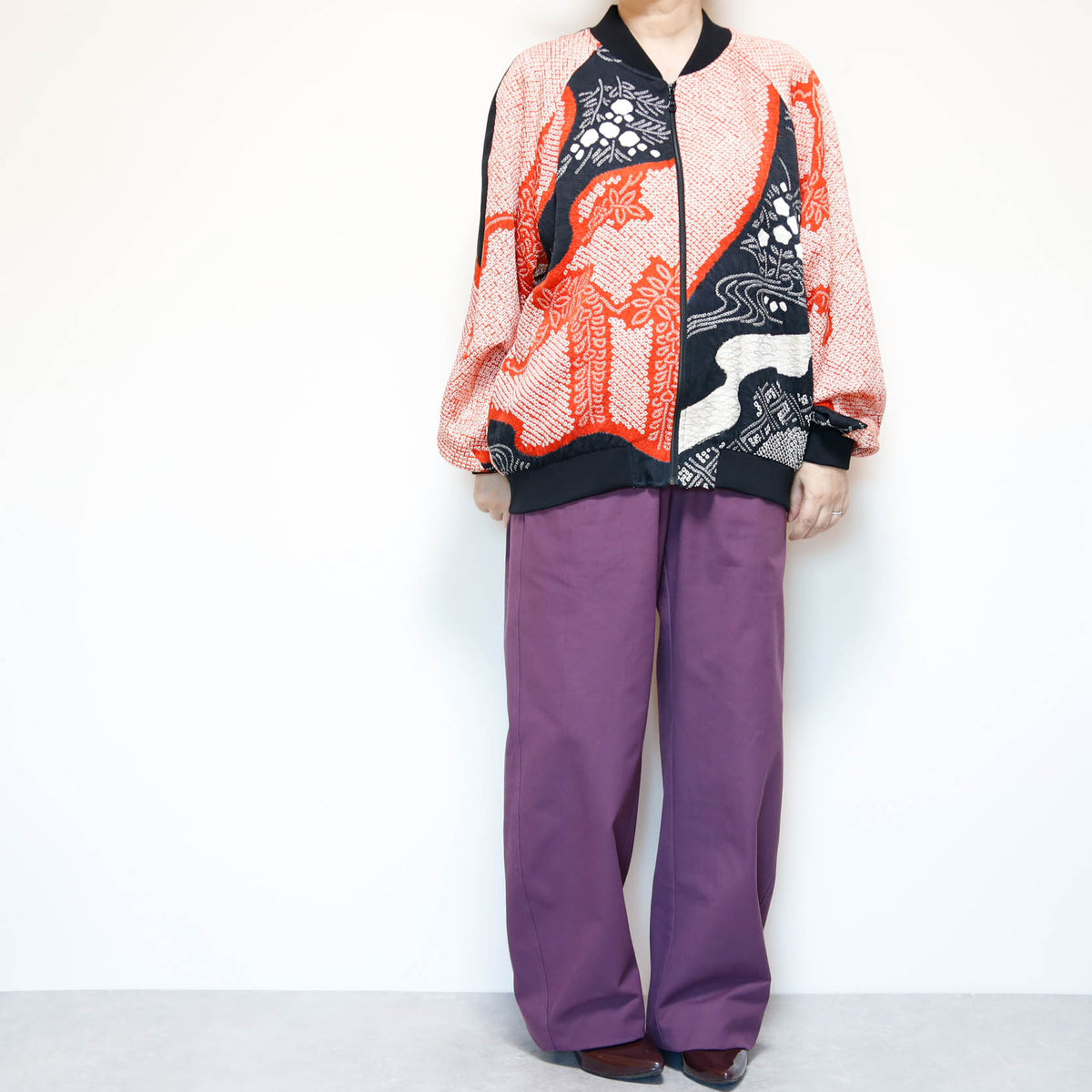 KIMONO BOMBER Jacket -Men's M Women’s XL | Silk Zip-Up Japanese Pattern Unisex