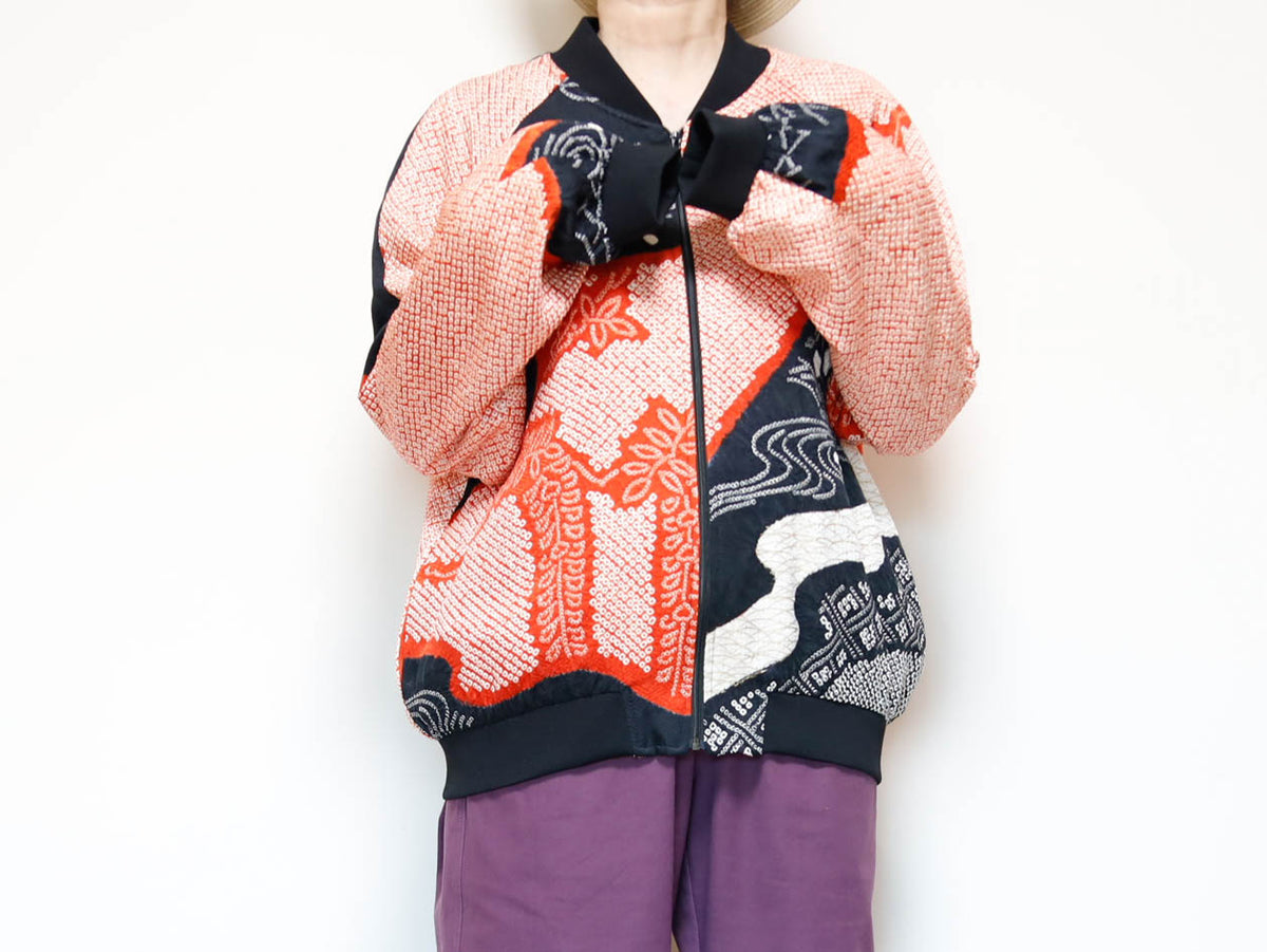 KIMONO BOMBER Jacket -Men's M Women’s XL | Silk Zip-Up Japanese Pattern Unisex