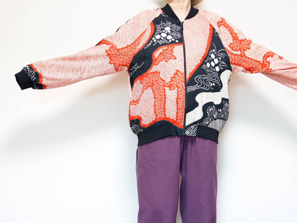 KIMONO BOMBER Jacket -Men's M Women’s XL | Silk Zip-Up Japanese Pattern Unisex