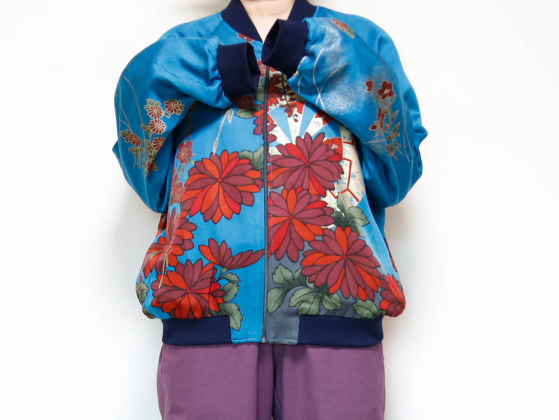 ヴィンテージ着物リメイク ボンバージャケット メンズL | シルク和柄ジップアップ | RIKA SHIOYA BOUTIQUE