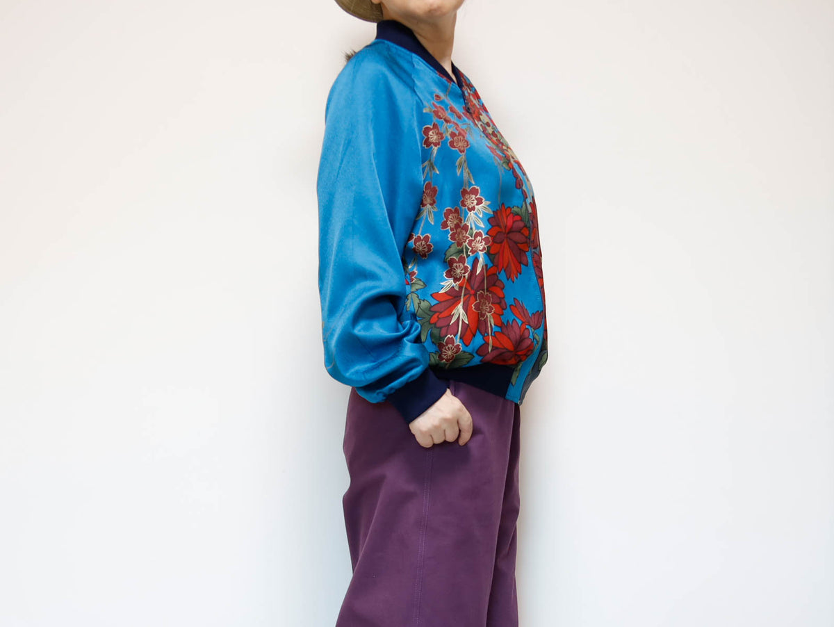 ヴィンテージ着物リメイク ボンバージャケット メンズL | シルク和柄ジップアップ | RIKA SHIOYA BOUTIQUE