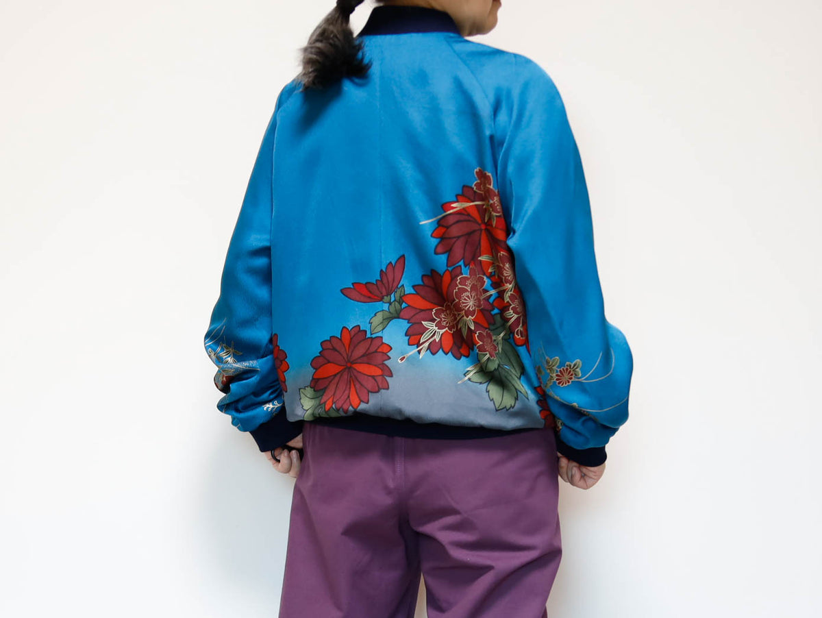 ヴィンテージ着物リメイク ボンバージャケット メンズL | シルク和柄ジップアップ | RIKA SHIOYA BOUTIQUE