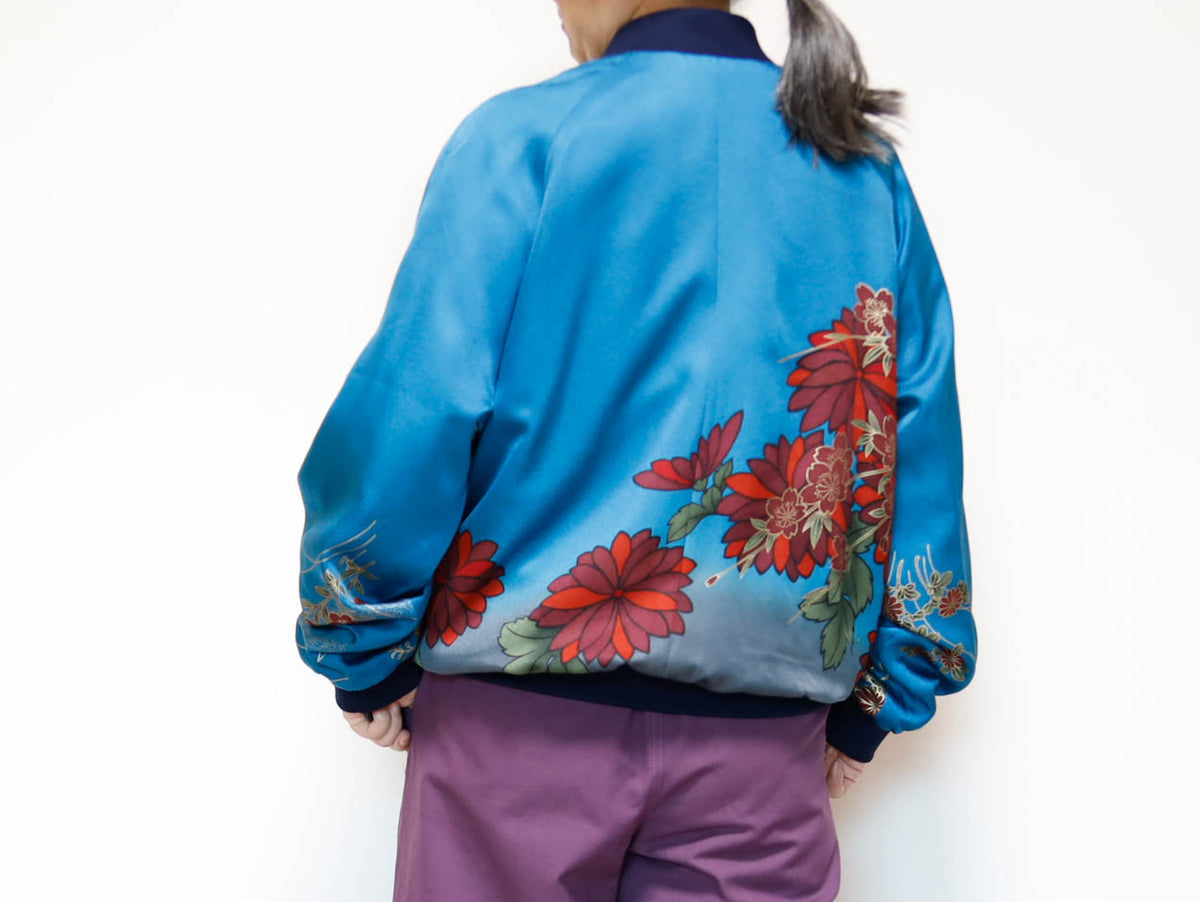 ヴィンテージ着物リメイク ボンバージャケット メンズL | シルク和柄ジップアップ | RIKA SHIOYA BOUTIQUE