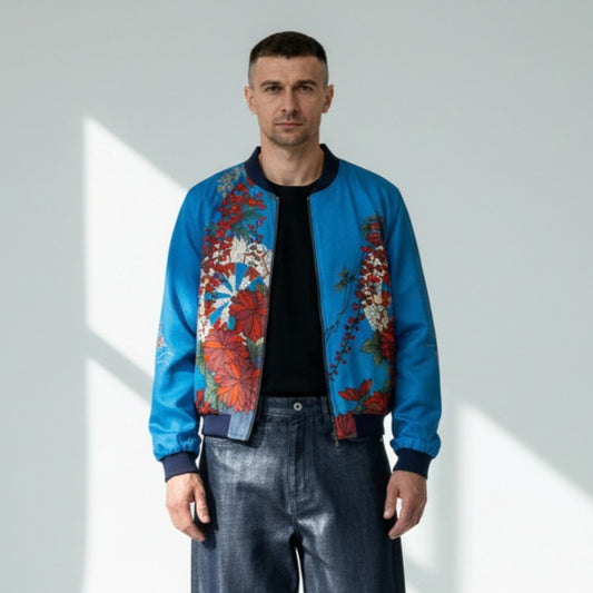 Vintage Kimono Bomber Jacket Mens XL | Silk Zip-Up Japanese Pattern Unisex