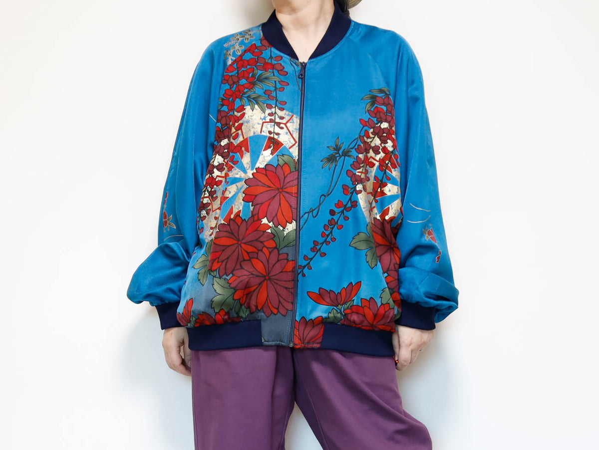 Vintage Kimono Bomber Jacket Mens XL | Silk Zip-Up Japanese Pattern Unisex