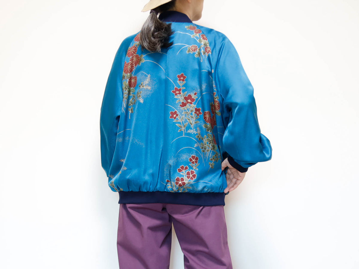 Vintage Kimono Bomber Jacket Mens XL | Silk Zip-Up Japanese Pattern Unisex