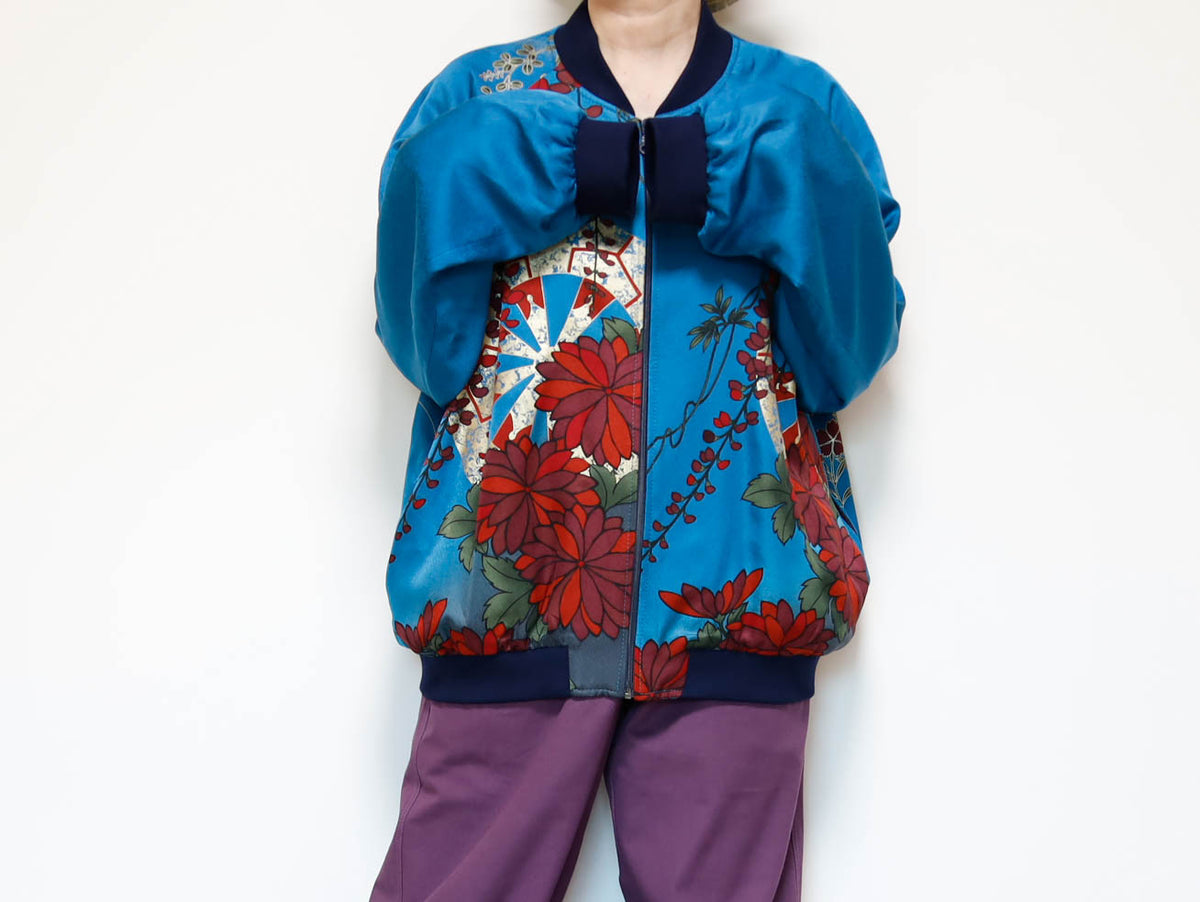 Vintage Kimono Bomber Jacket Mens XL | Silk Zip-Up Japanese Pattern Unisex