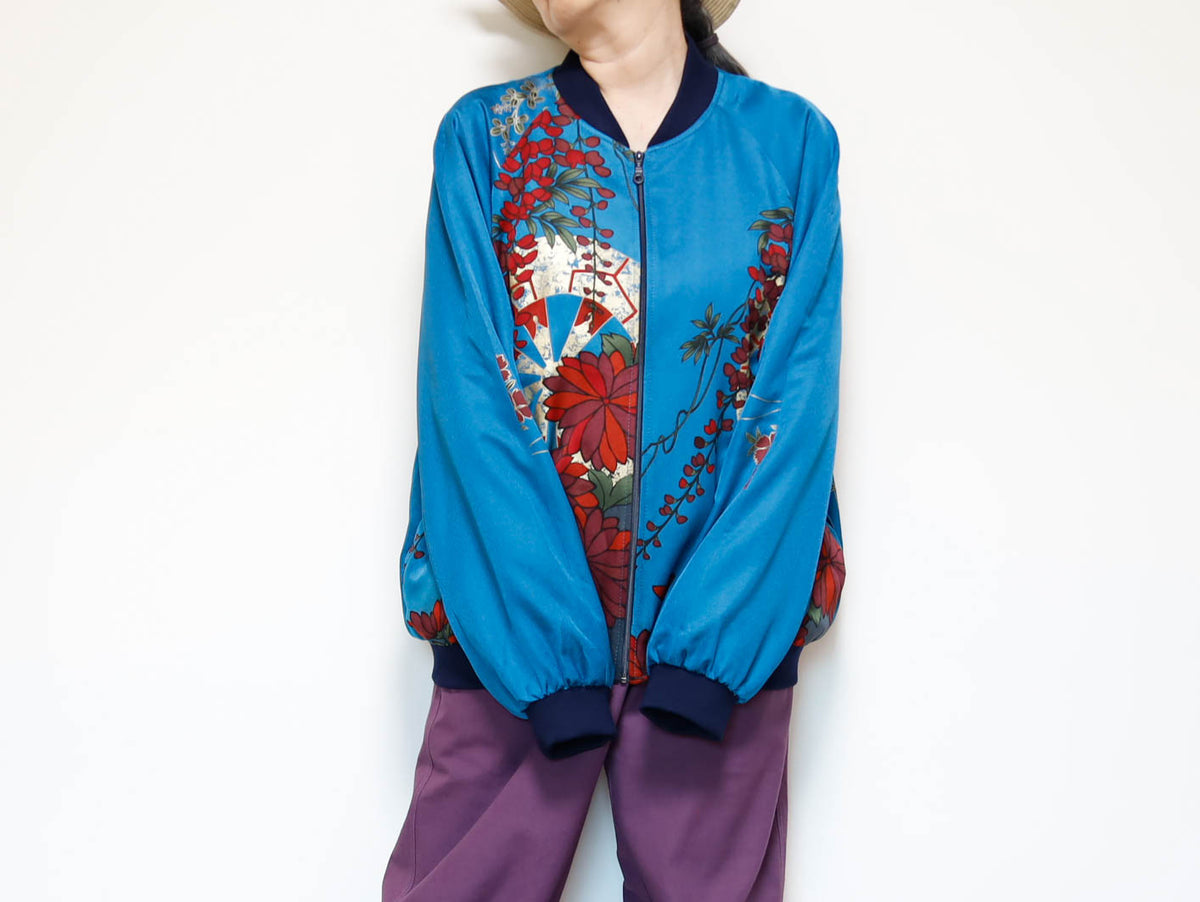 Vintage Kimono Bomber Jacket Mens XL | Silk Zip-Up Japanese Pattern Unisex