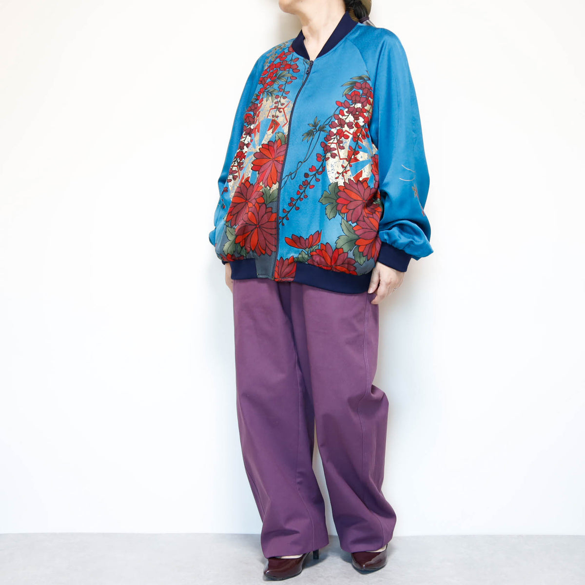 Vintage Kimono Bomber Jacket Mens XL | Silk Zip-Up Japanese Pattern Unisex