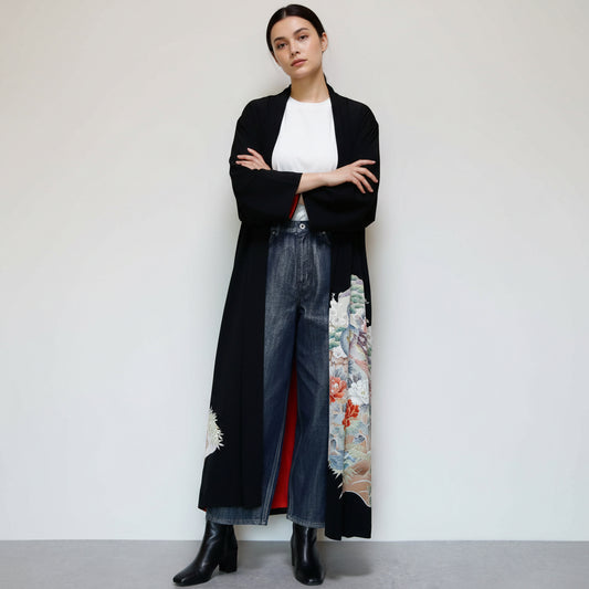 KIMONO ロングコート -ブラック