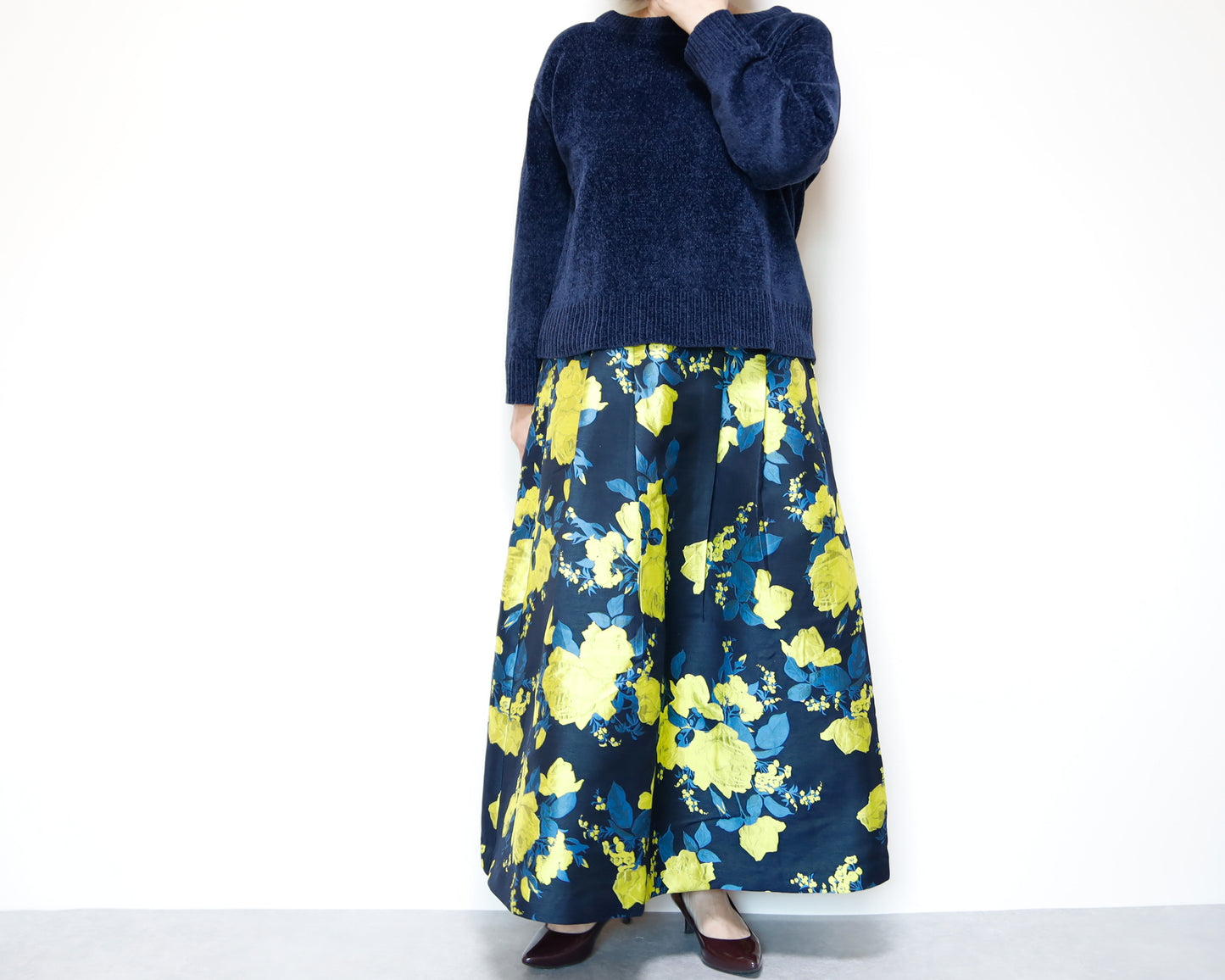 <S17RY90> EUROPEAN ROSE YELLOW WOVEN Skirt  -Length 90cm