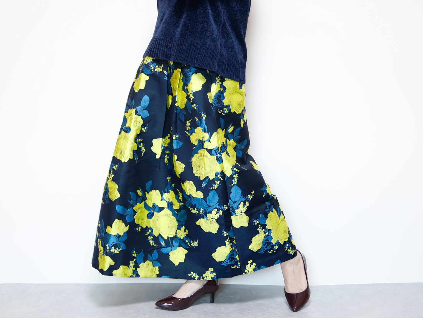<S17RY90> EUROPEAN ROSE YELLOW WOVEN Skirt  -Length 90cm