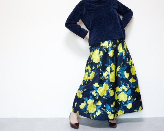 <S17RY90> EUROPEAN ROSE YELLOW WOVEN Skirt  -Length 90cm