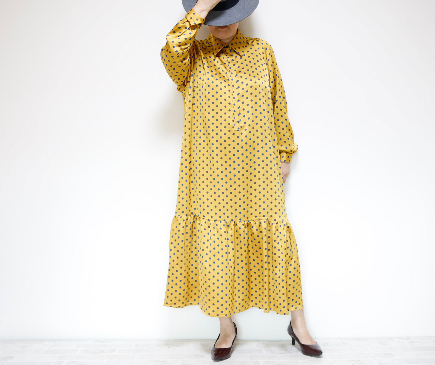 <D27Y> Drop ruffle maxi Dress YELLOW