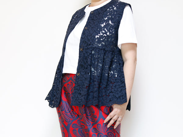 <V02L> PEPLUM VEST LACE