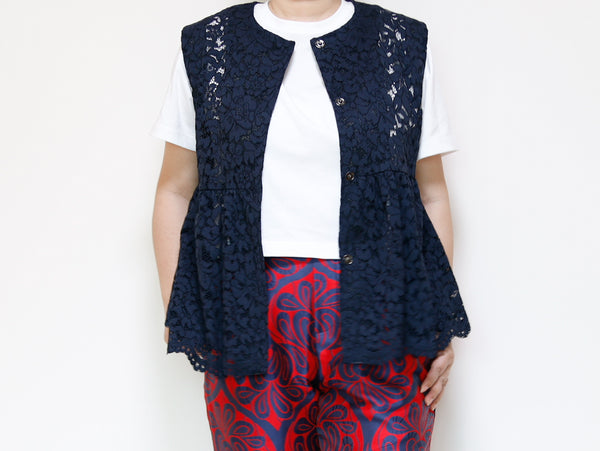 <V02L> PEPLUM VEST LACE