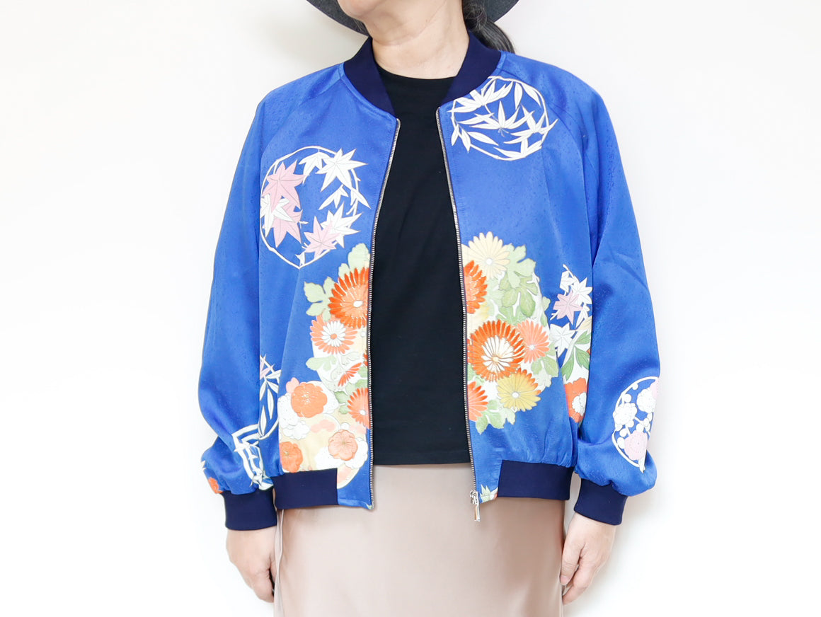 <J09-028> ヴィンテージ着物を使ったブルゾン 
