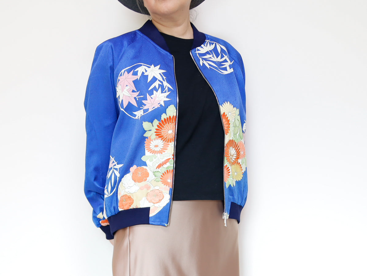 <J09-028> ヴィンテージ着物を使ったブルゾン 