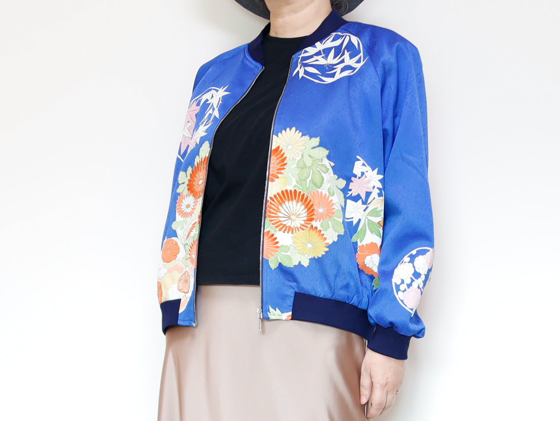 <J09-028> ヴィンテージ着物を使ったブルゾン 