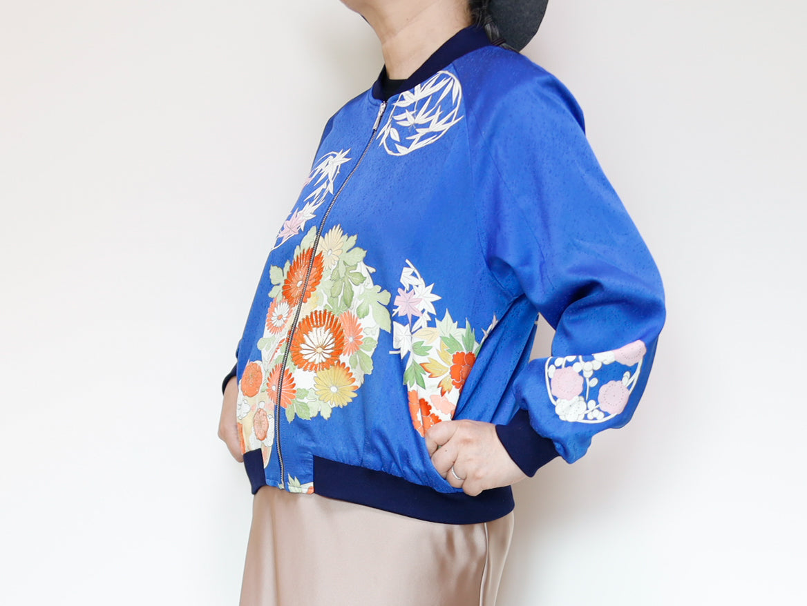 <J09-028> ヴィンテージ着物を使ったブルゾン 