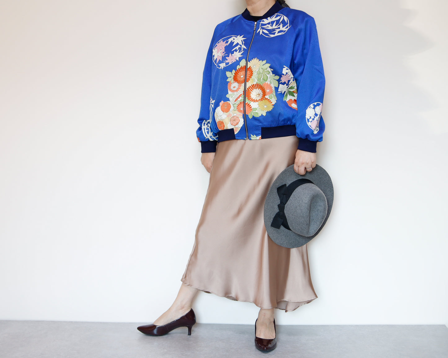 <J09-028> ヴィンテージ着物を使ったブルゾン 