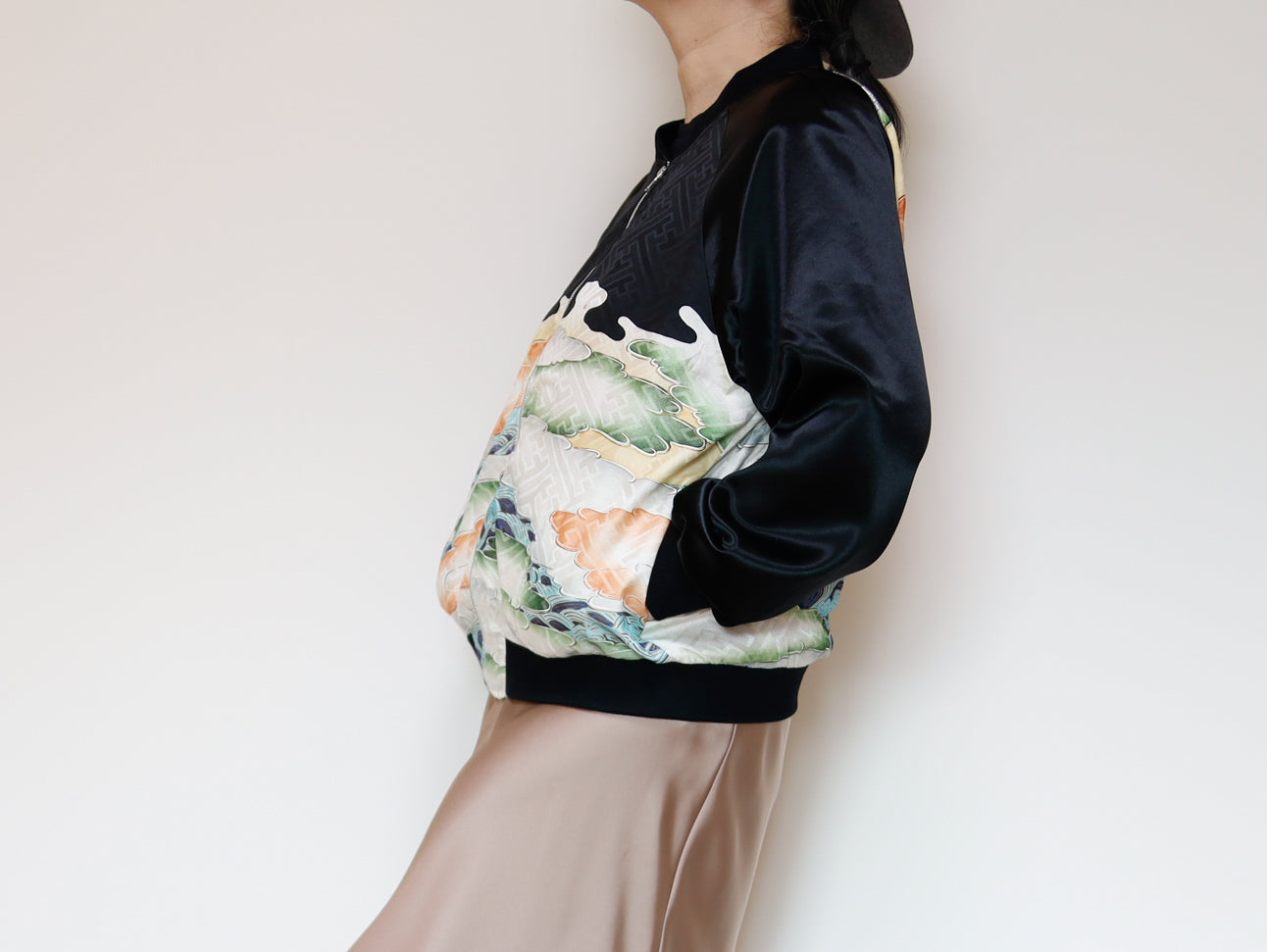 <J09-027> ヴィンテージ着物を使ったブルゾン 