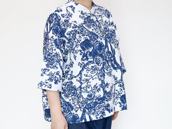 <T27DR> CHINOISERIE Blouse BLUE DRAWING