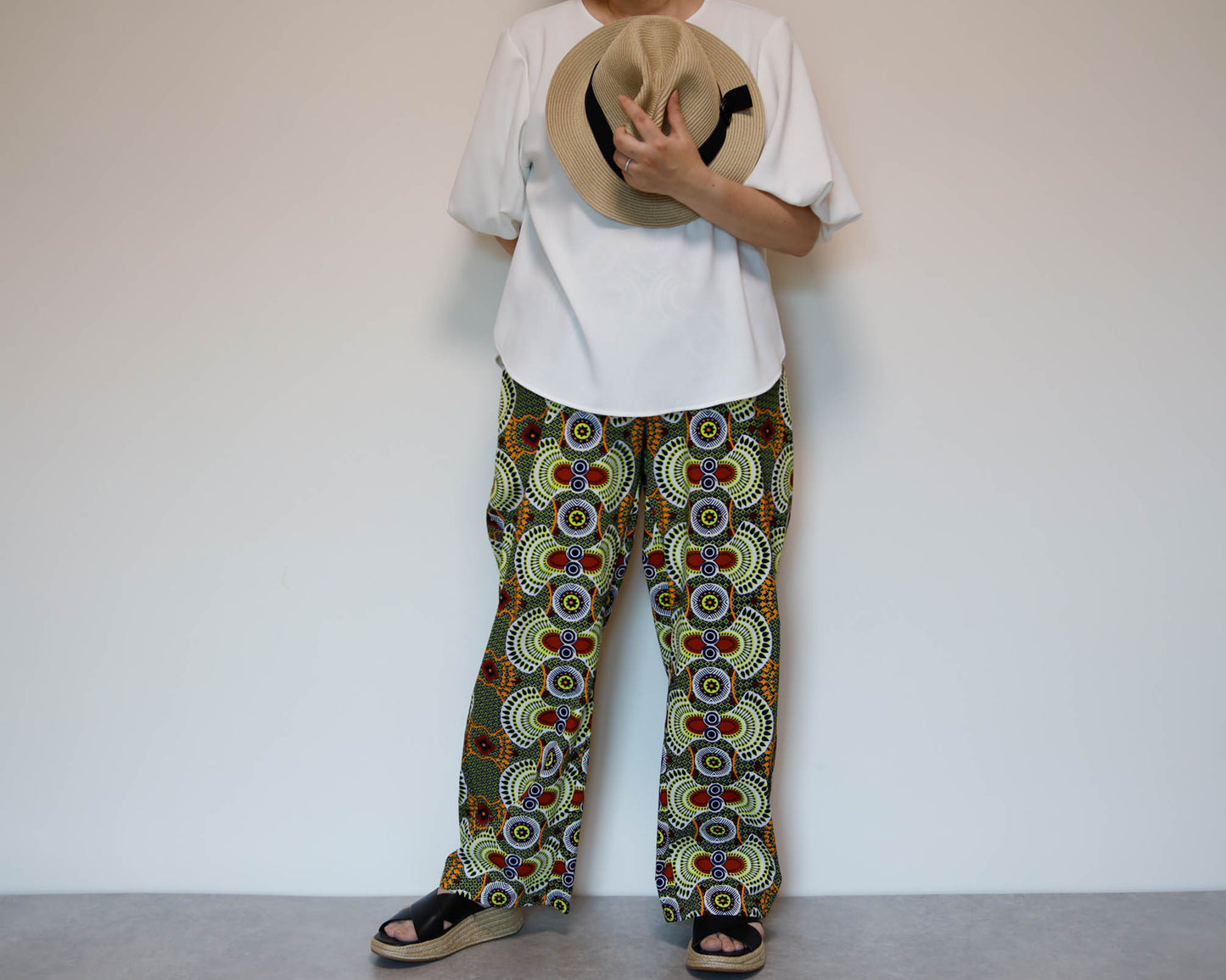 <P23J-001>  AFRICAN PRINT Barrel Pants  Playful Curves & Unique Silhouette in a Relaxed M-L Size
