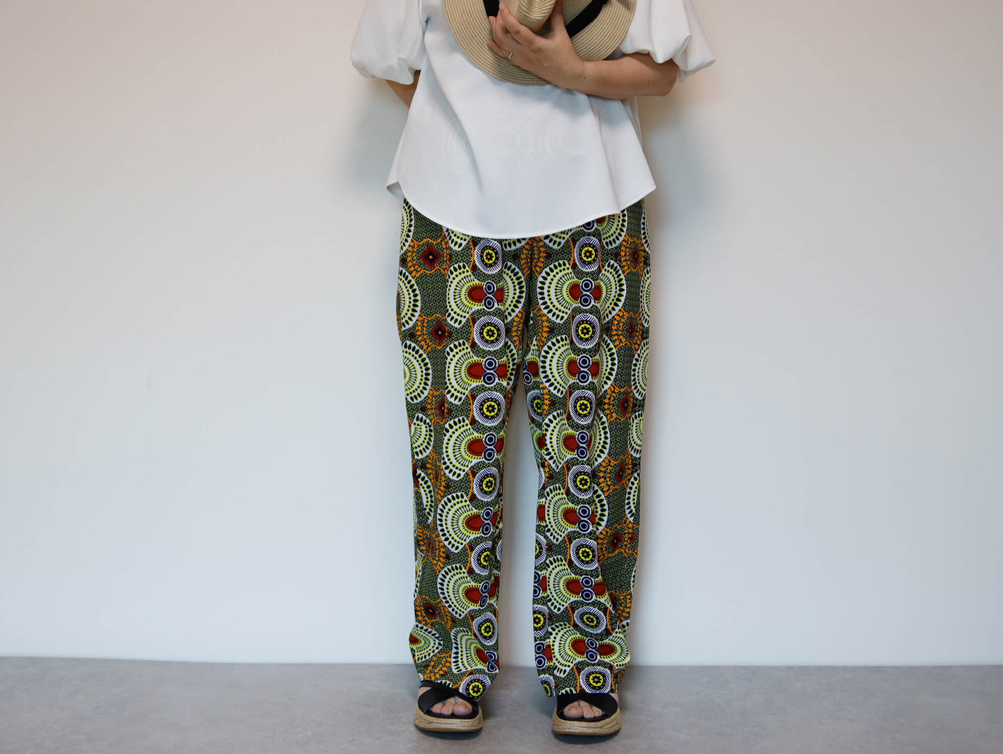 <P23J-001>  AFRICAN PRINT Barrel Pants  Playful Curves & Unique Silhouette in a Relaxed M-L Size