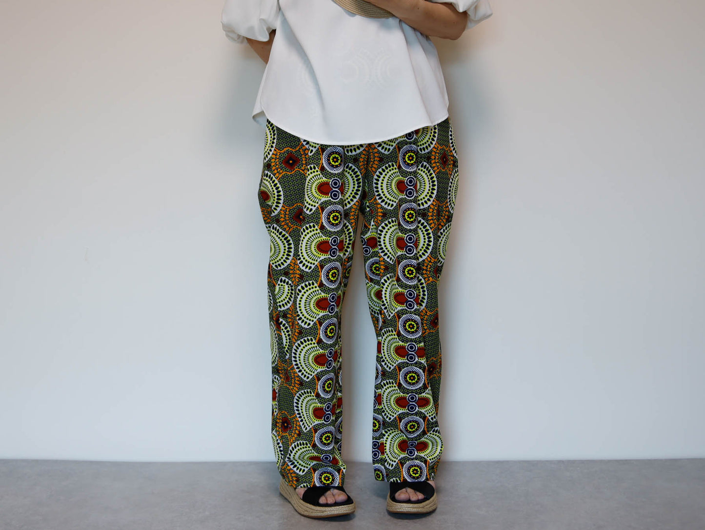 <P23J-001>  AFRICAN PRINT Barrel Pants  Playful Curves & Unique Silhouette in a Relaxed M-L Size
