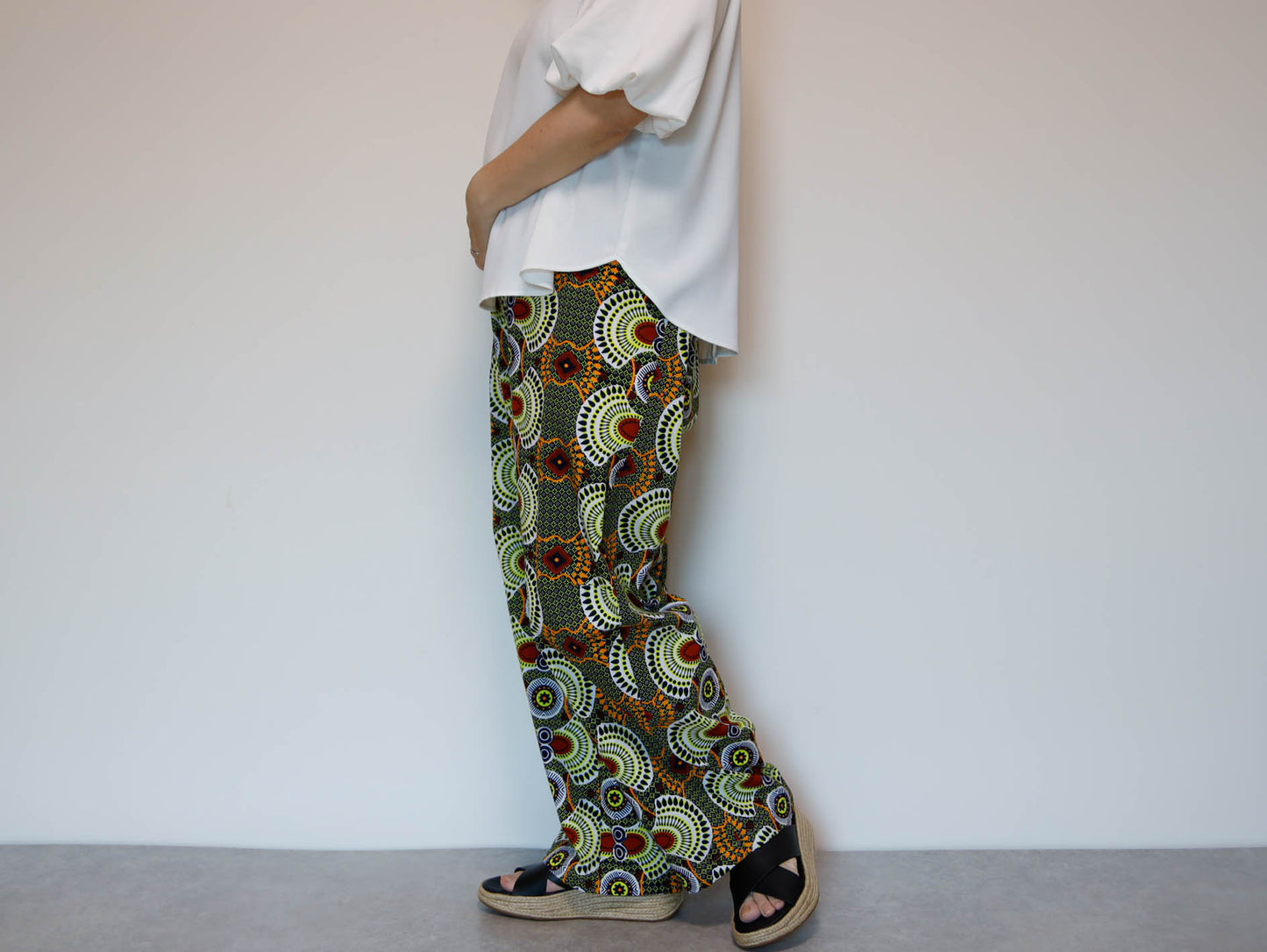 <P23J-001>  AFRICAN PRINT Barrel Pants  Playful Curves & Unique Silhouette in a Relaxed M-L Size