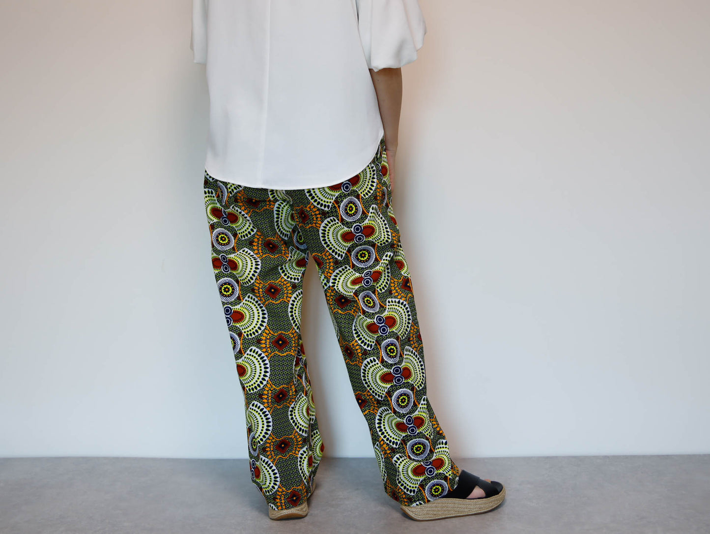 <P23J-001>  AFRICAN PRINT Barrel Pants  Playful Curves & Unique Silhouette in a Relaxed M-L Size