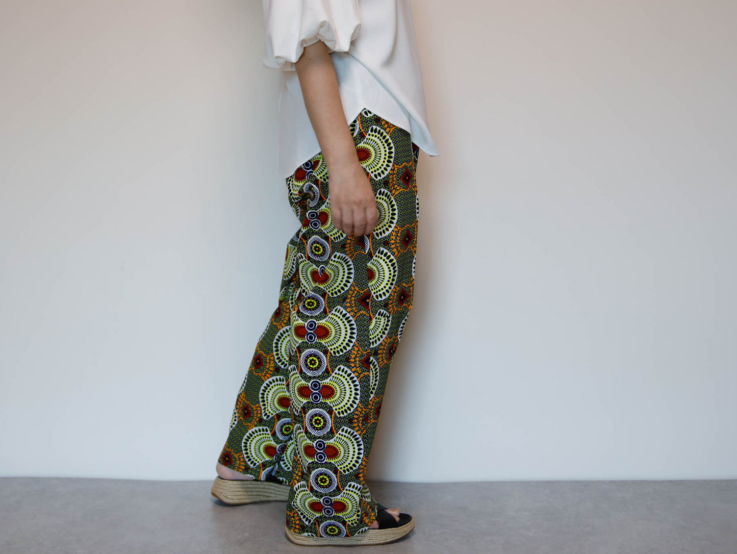<P23J-001>  AFRICAN PRINT Barrel Pants  Playful Curves & Unique Silhouette in a Relaxed M-L Size