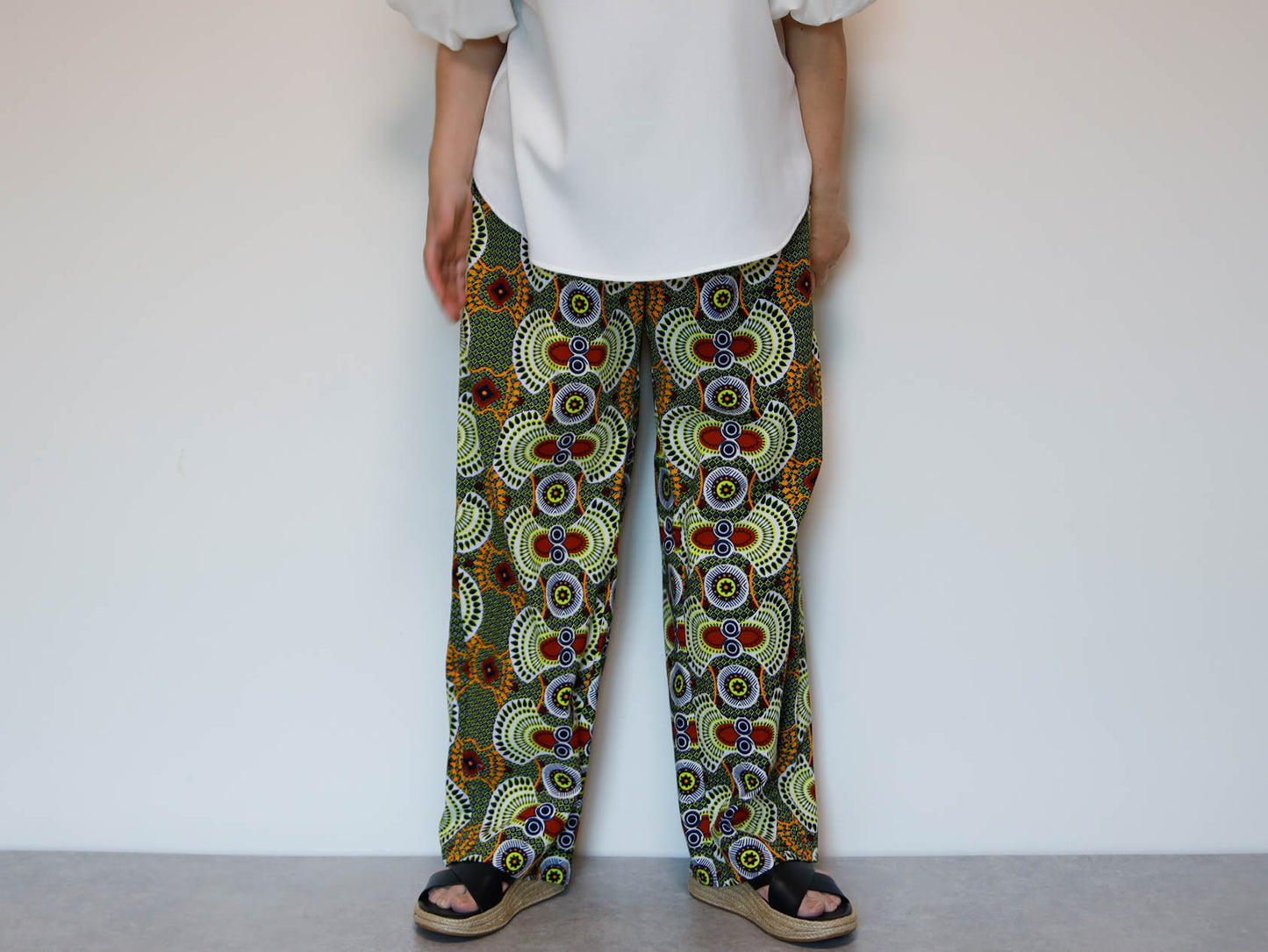 <P23J-001>  AFRICAN PRINT Barrel Pants  Playful Curves & Unique Silhouette in a Relaxed M-L Size