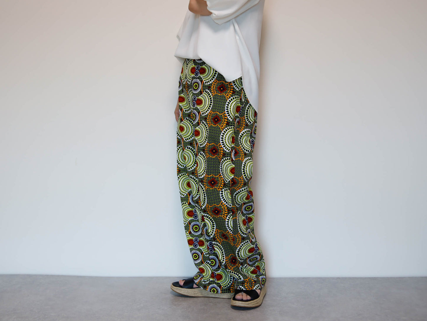 <P23J-001>  AFRICAN PRINT Barrel Pants  Playful Curves & Unique Silhouette in a Relaxed M-L Size
