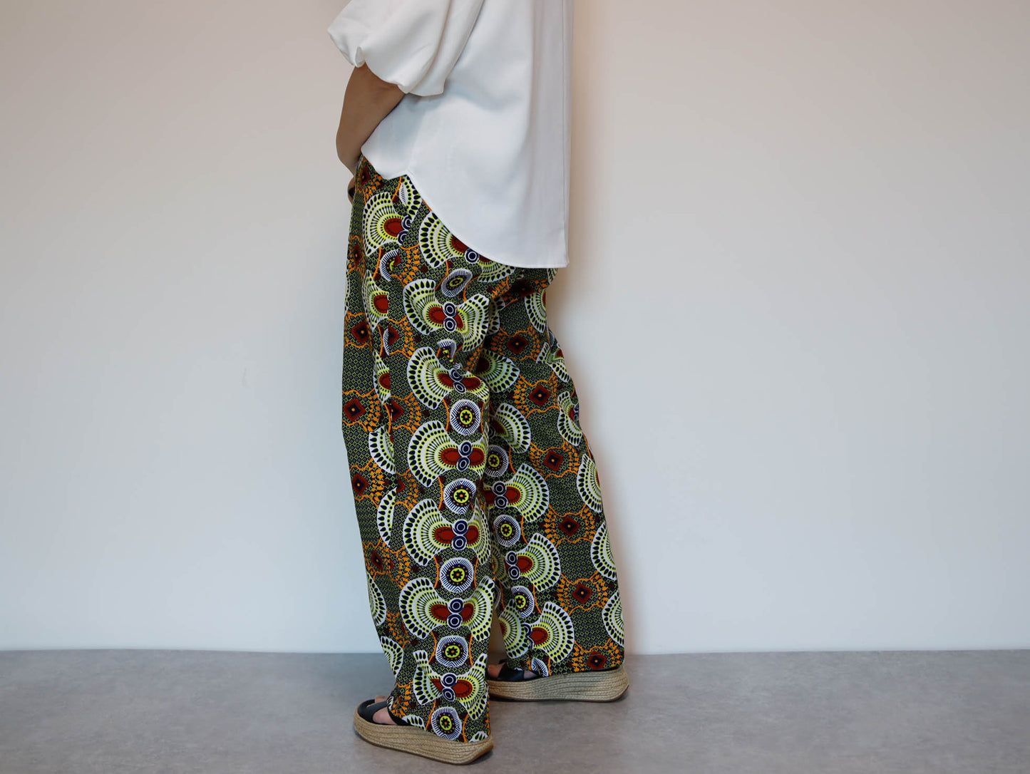 <P23J-001>  AFRICAN PRINT Barrel Pants  Playful Curves & Unique Silhouette in a Relaxed M-L Size