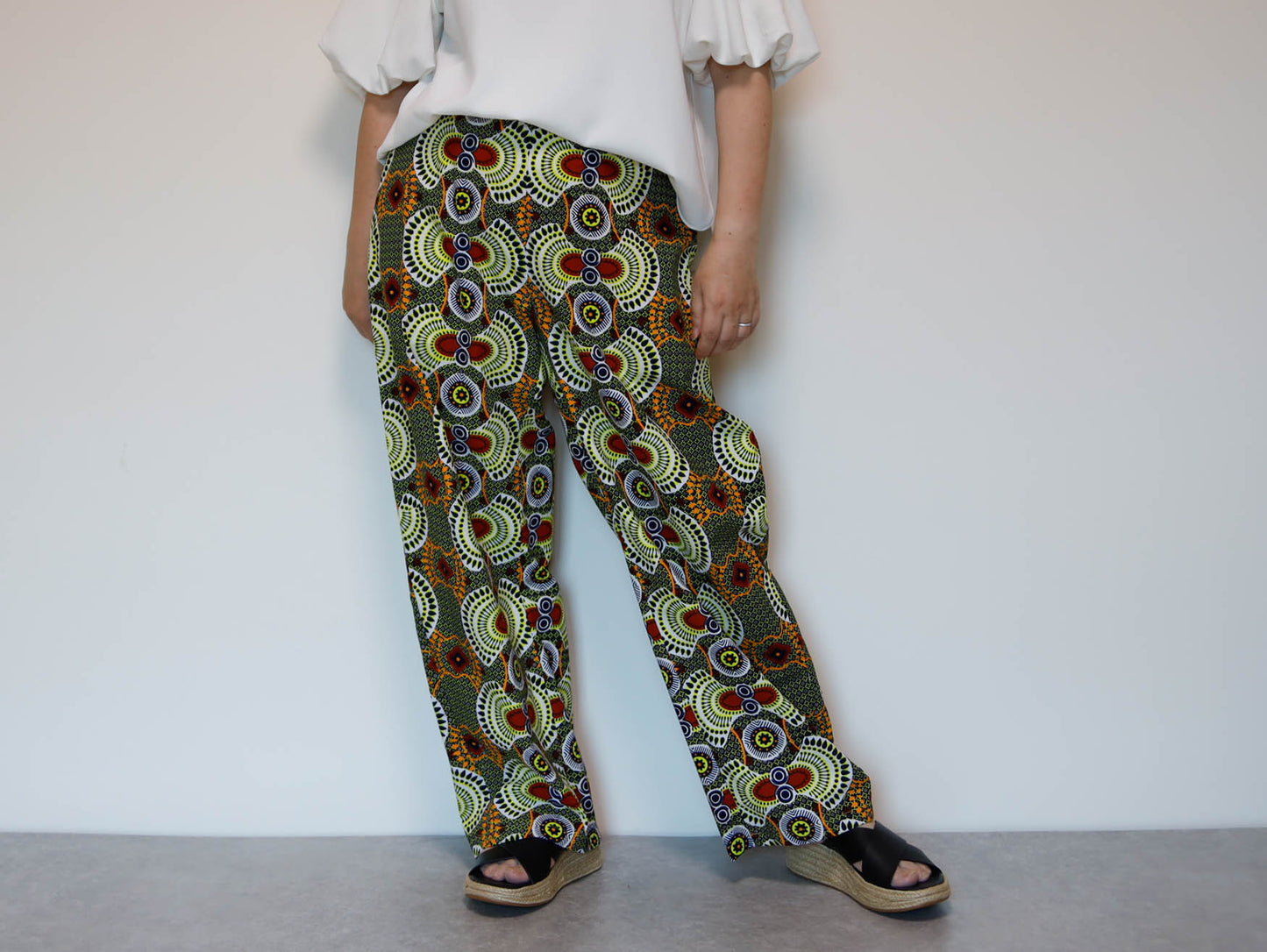 <P23J-001>  AFRICAN PRINT Barrel Pants  Playful Curves & Unique Silhouette in a Relaxed M-L Size