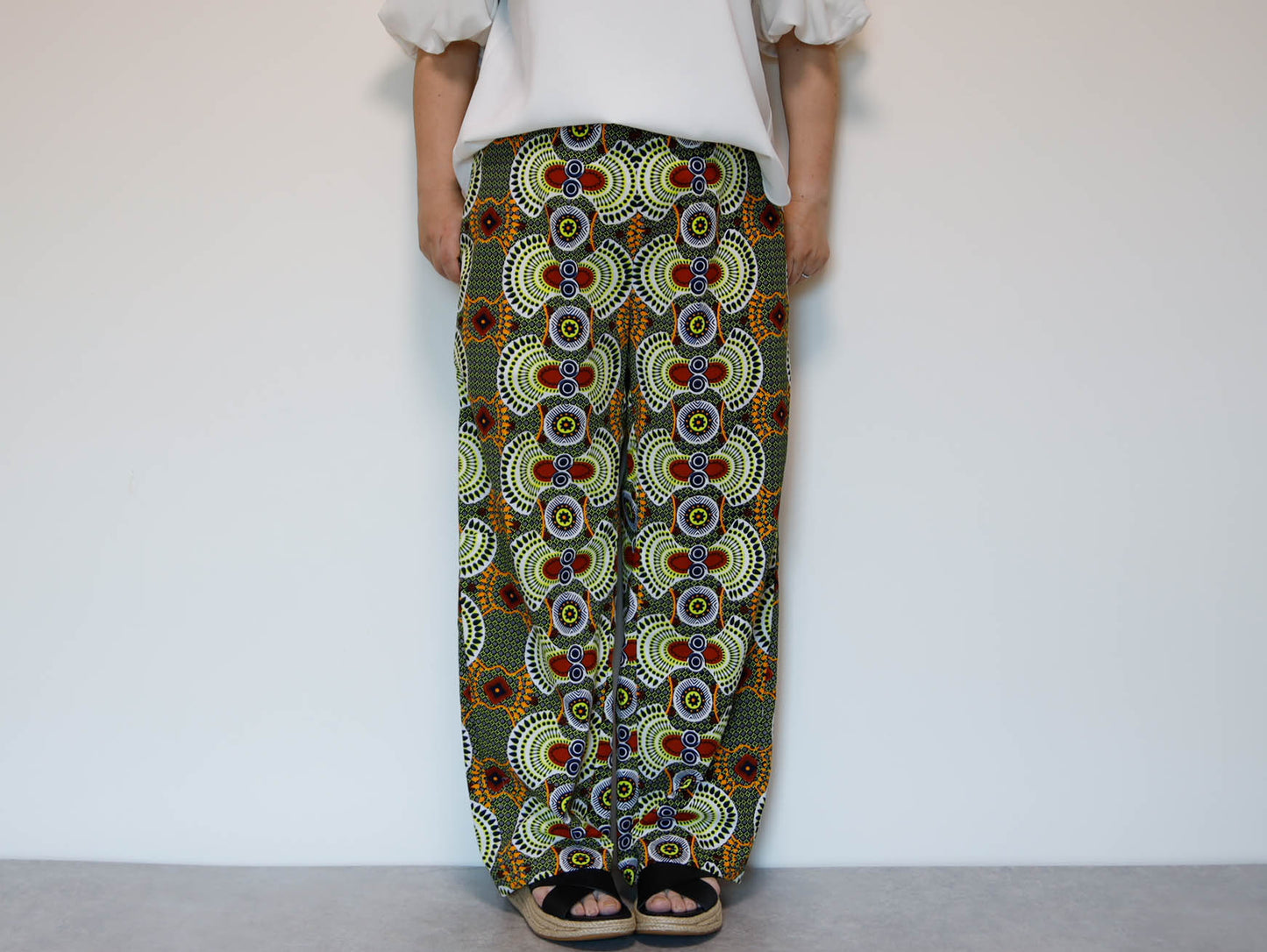 <P23J-001>  AFRICAN PRINT Barrel Pants  Playful Curves & Unique Silhouette in a Relaxed M-L Size