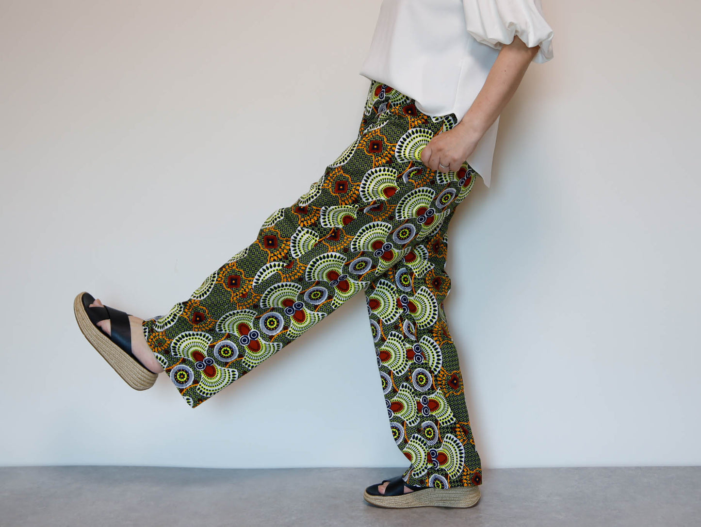 <P23J-001>  AFRICAN PRINT Barrel Pants  Playful Curves & Unique Silhouette in a Relaxed M-L Size