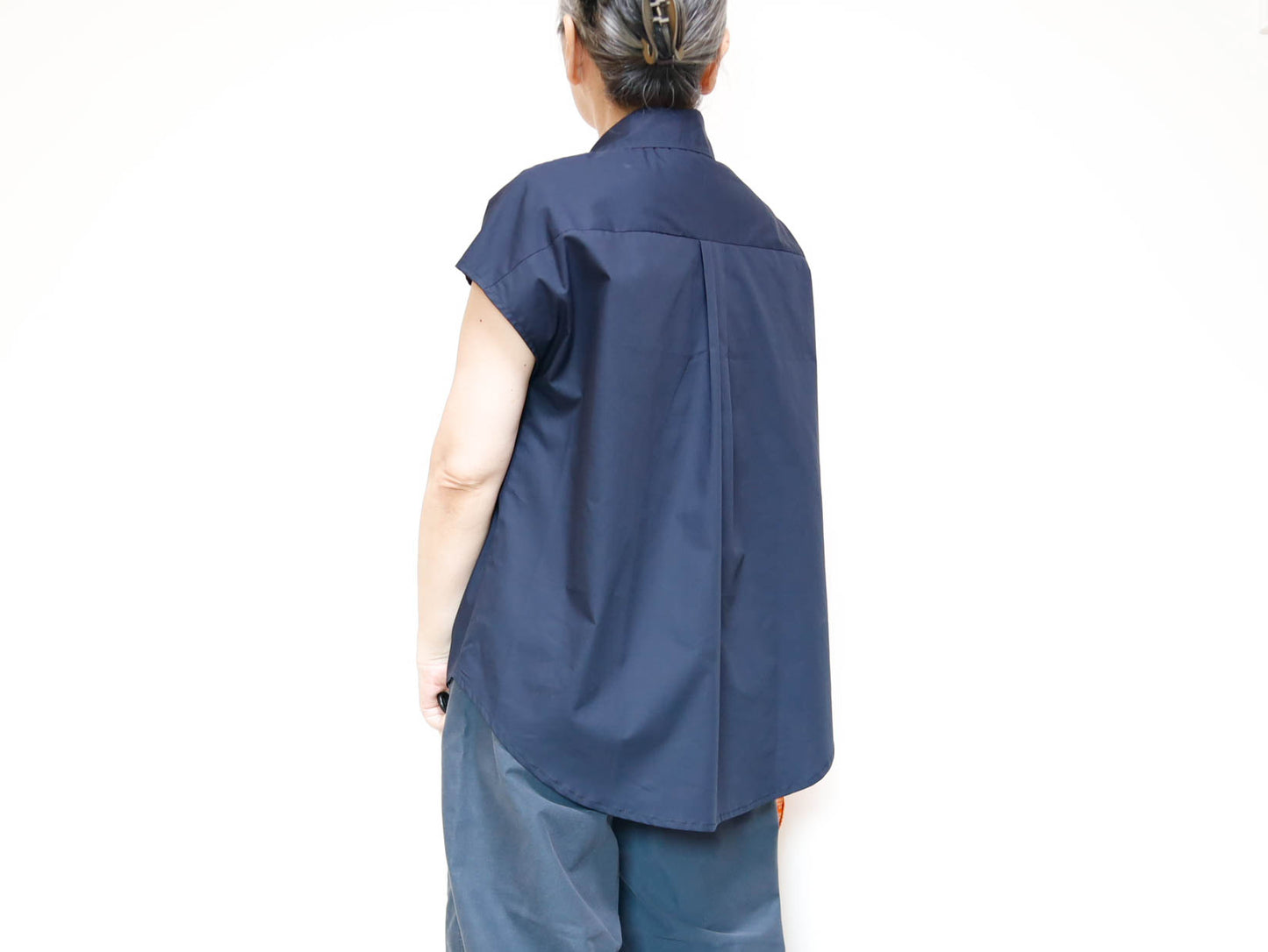 <T34K-001>  One-of-a-Kind Asymmetric Sleeveless Blouse | Kimono Silk Panel | 100% Cotton Body