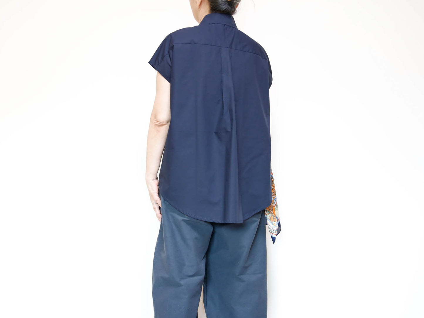 <T34-009> One-of-a-Kind Asymmetric Sleeveless Blouse | Scarf Panel | 100% Cotton Body