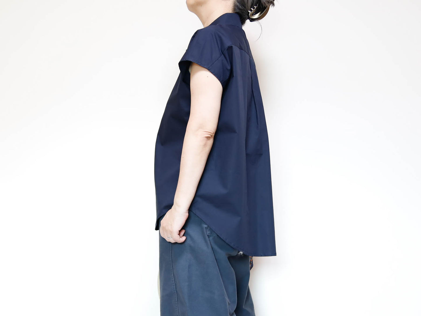 <T34-009> One-of-a-Kind Asymmetric Sleeveless Blouse | Scarf Panel | 100% Cotton Body