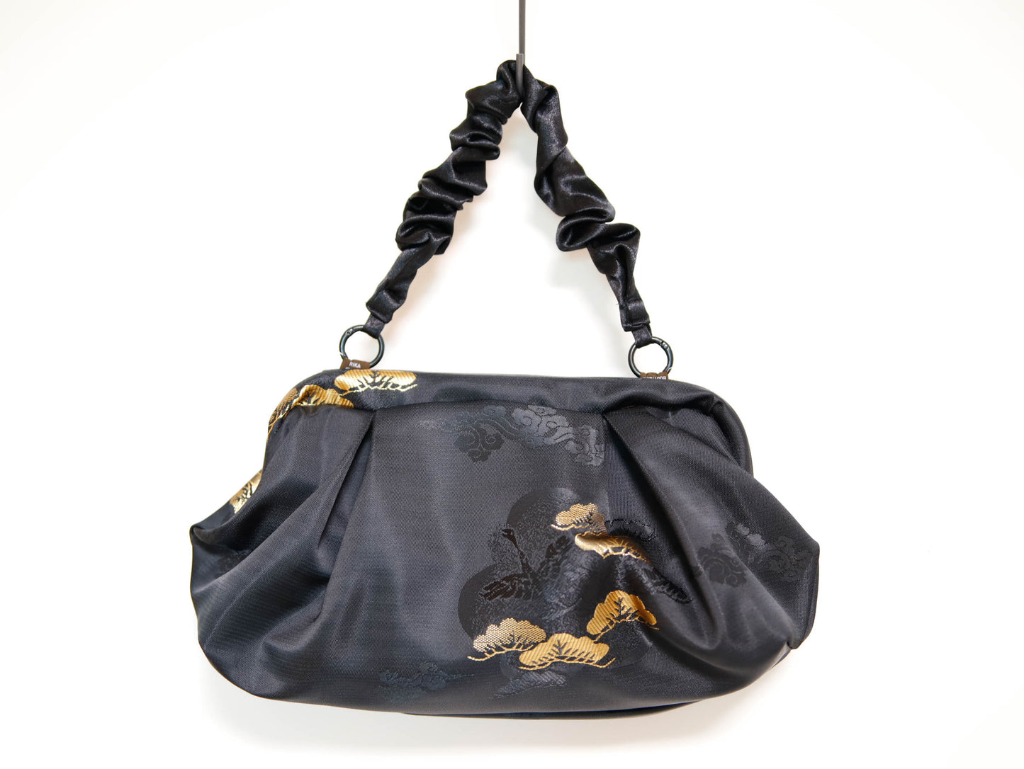 <B10P> DIM SUM CLUTCH BAG  BLACK WITH GOLD PINE TREE