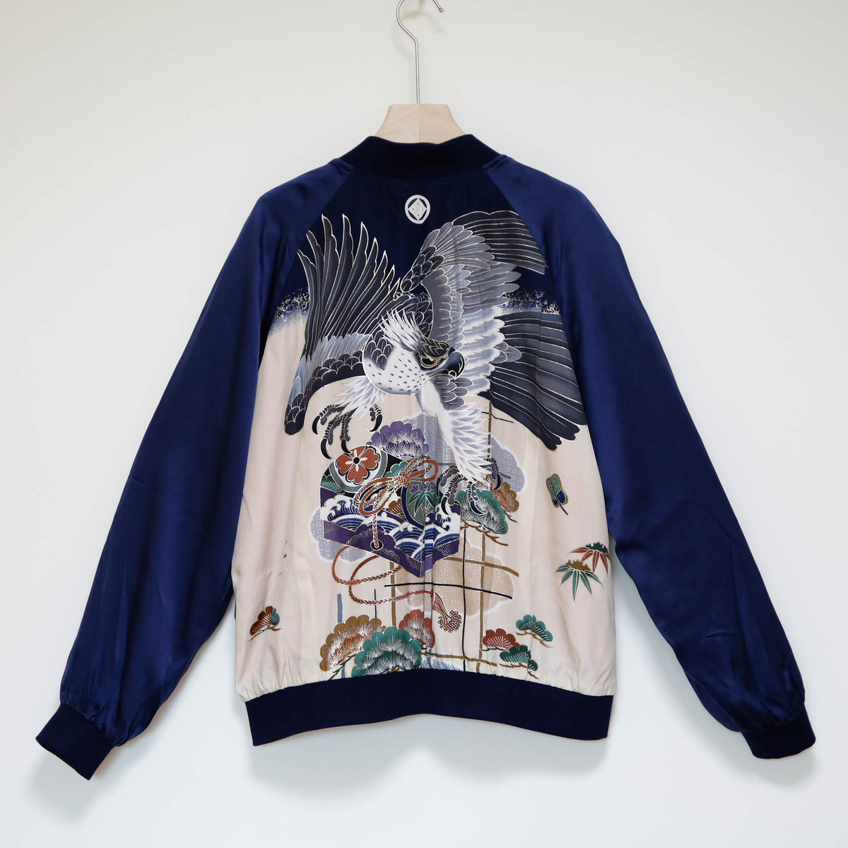 Vintage Kimono Bomber Jacket Men’s L | Silk Zip-Up Japanese Pattern Unisex | RIKA SHIOYA BOUTIQUE