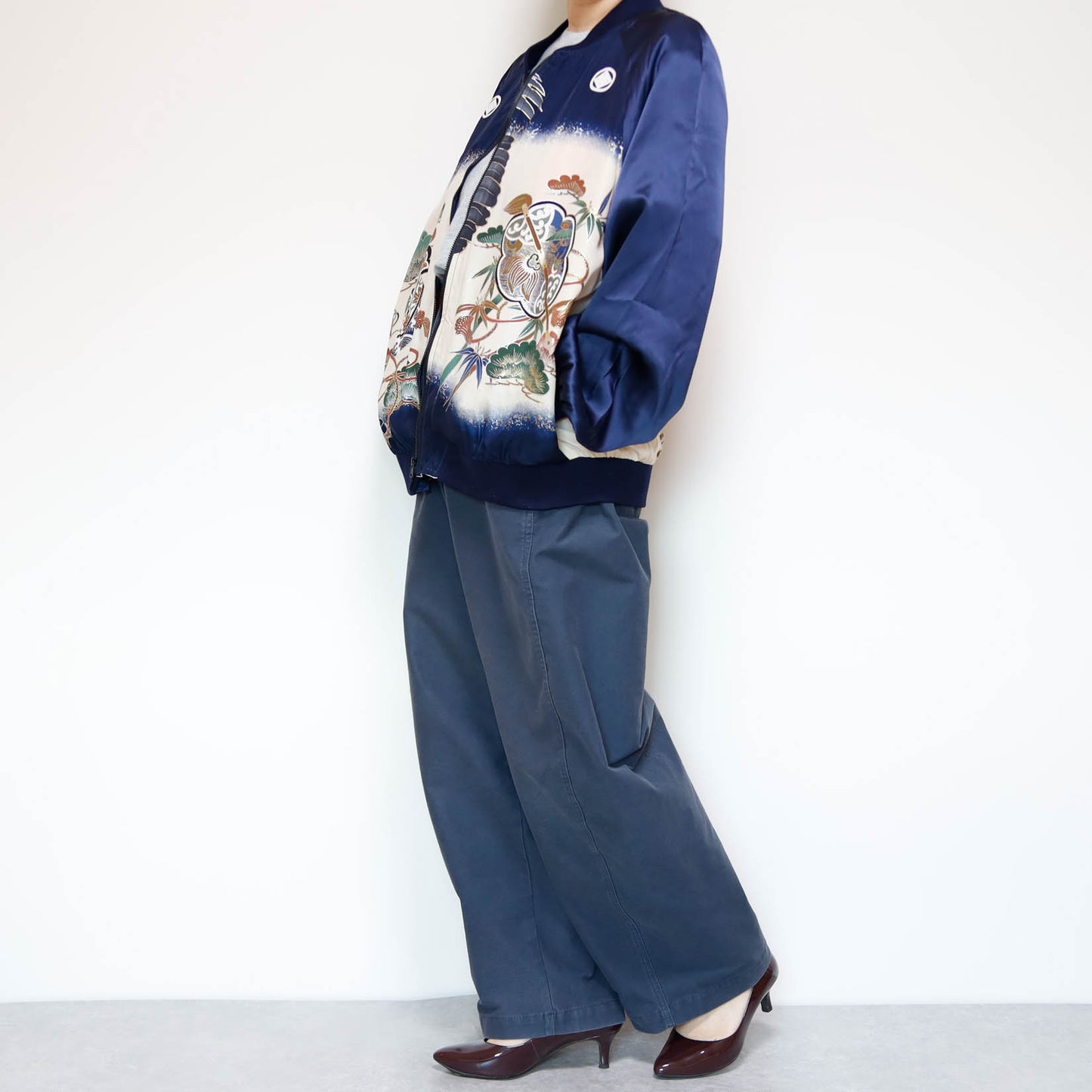 Vintage Kimono Bomber Jacket Men’s L | Silk Zip-Up Japanese Pattern Unisex | RIKA SHIOYA BOUTIQUE