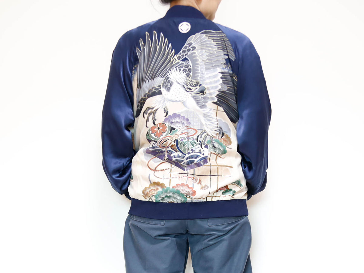 Vintage Kimono Bomber Jacket Men’s L | Silk Zip-Up Japanese Pattern Unisex | RIKA SHIOYA BOUTIQUE
